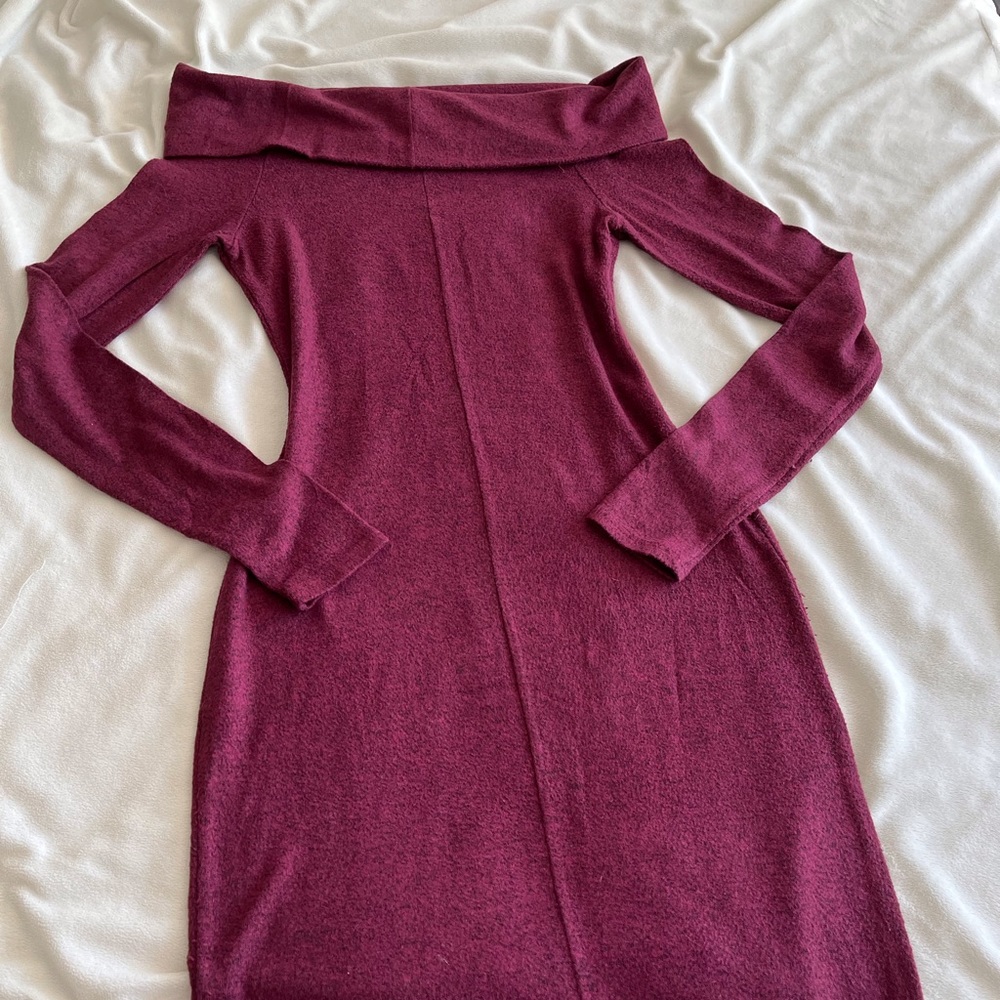 Express Cranberry Off the Shoulder Bodycon Midi Dress